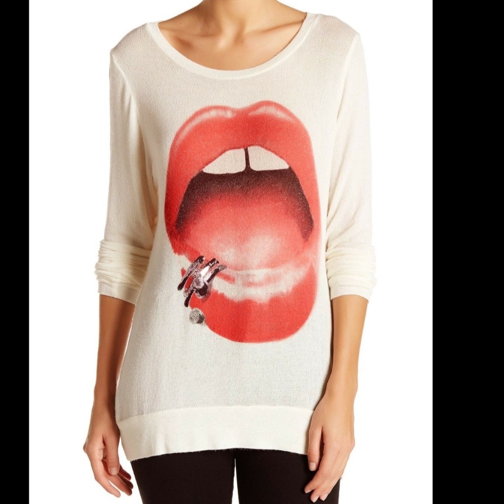 Lauren Moshi pink lip pierced sweater shirt- Small